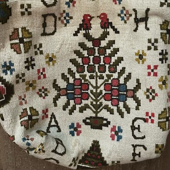 Vintage Handmade Tapestry Teacher Alphabet Birds Tote Bag Shoulder Bag - Picture 3 of 5